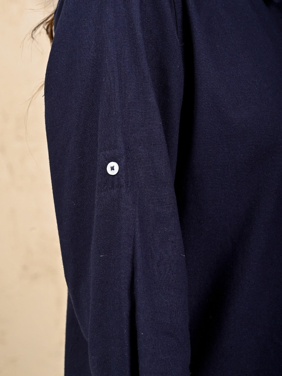 Womens Solid Navy Blue Airy Linen Cotton Shirt