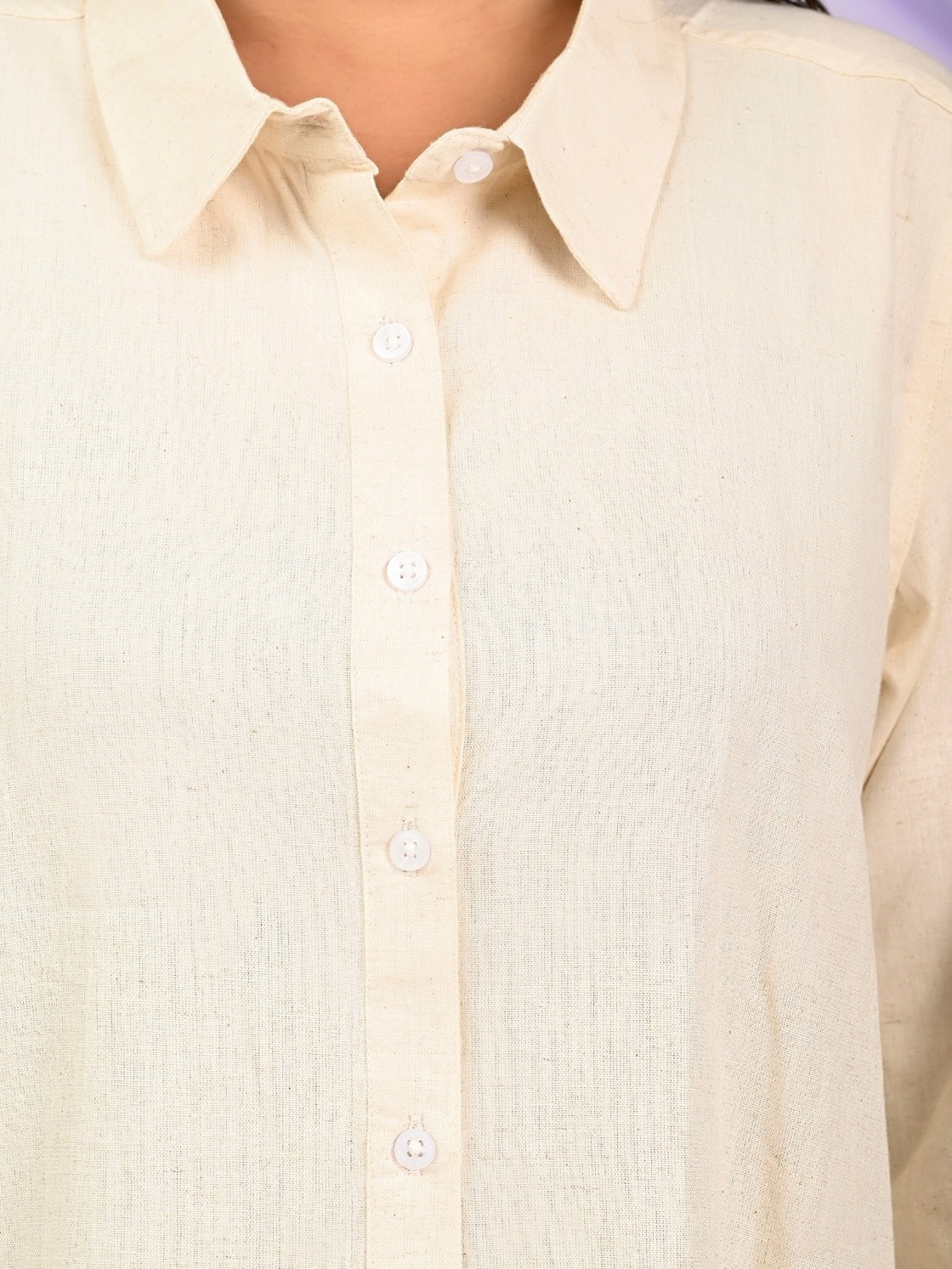 Womens Solid Off White Airy Linen Cotton Shirt