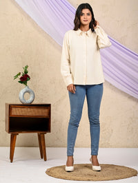 Women Grey And Off White Solid Airy Linen Cotton Shirts Combo