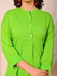 Womens Parrot Green Cotton Pathani Kurta and Pant Set