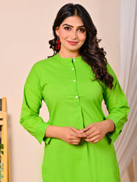 Womens Parrot Green Cotton Pathani Kurta and Pant Set