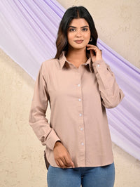 Women Beige And Peach Solid Airy Linen Cotton Shirts Combo