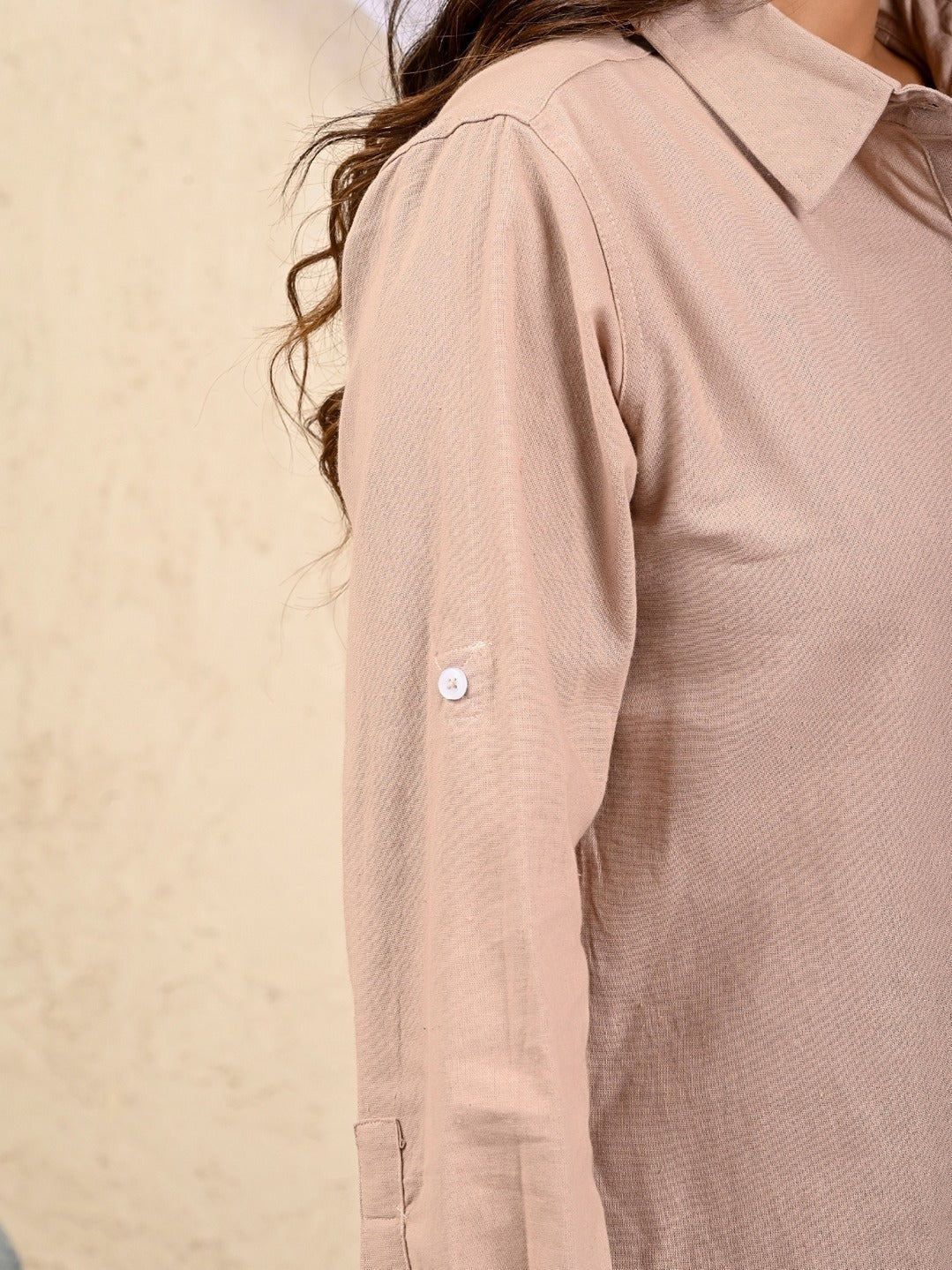 Womens Solid Peach Airy Linen Cotton Shirt