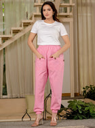 Women's Pink Four Pocket Cotton Cargo Pants
