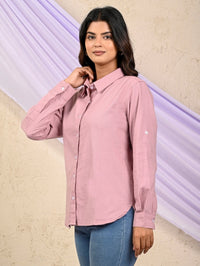 Womens Solid Pink Airy Linen Cotton Shirt