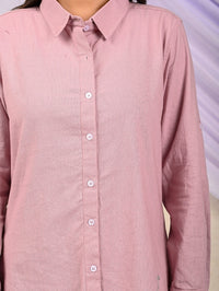 Womens Solid Pink Airy Linen Cotton Shirt