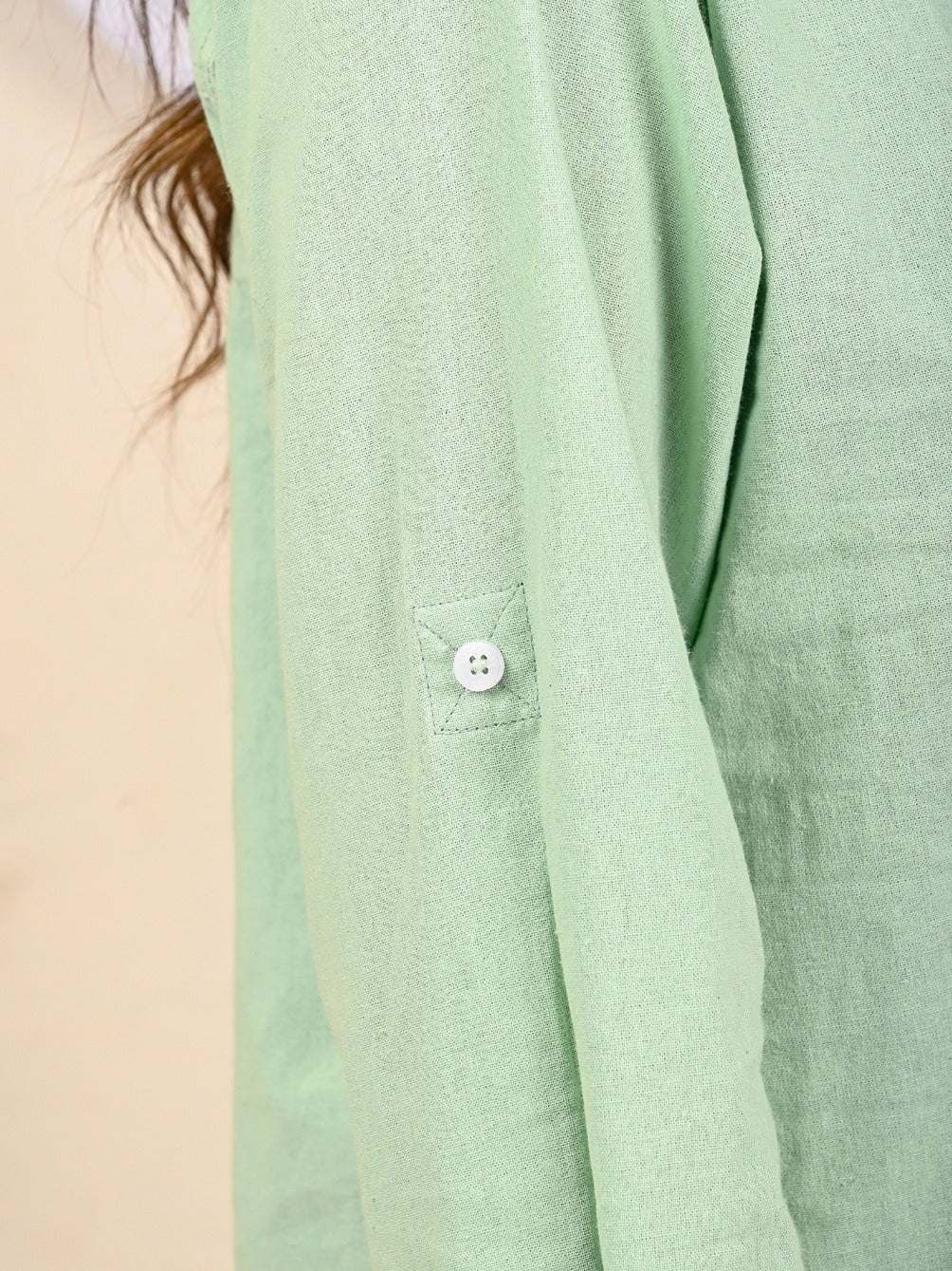 Womens Solid Pista Green Airy Linen Cotton Shirt