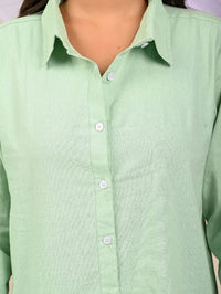 Womens Solid Pista Green Airy Linen Cotton Shirt