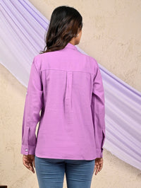 Womens Solid Purple Airy Linen Cotton Shirt