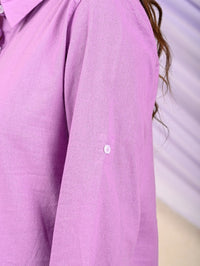 Womens Solid Purple Airy Linen Cotton Shirt