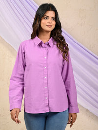 Womens Solid Purple Airy Linen Cotton Shirt