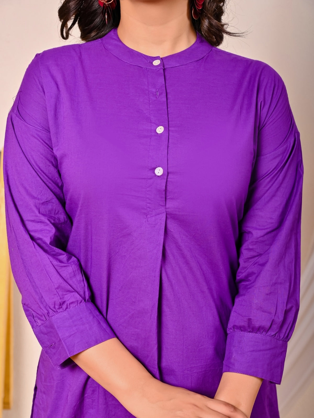 Womens Purple Cotton Pathani Kurta and Pant Set