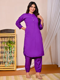 Womens Purple Cotton Pathani Kurta and Pant Set