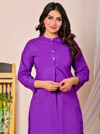 Womens Purple Cotton Pathani Kurta and Pant Set