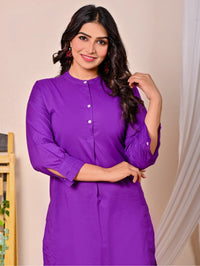 Womens Purple Cotton Pathani Kurta and Pant Set