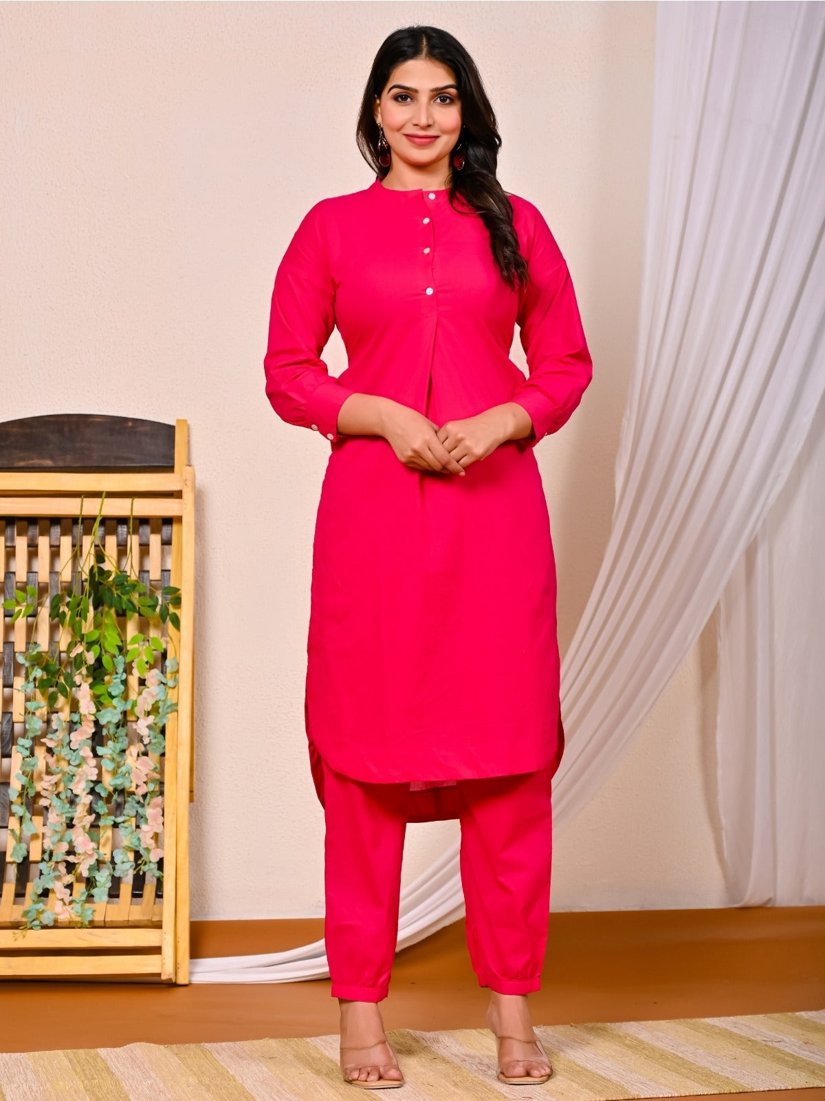 Pathani Roata Womens Rani Pink Cotton Pathani Kurta and Pant Set – QuaClo