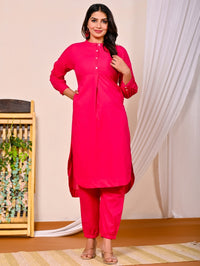 Womens Rani Pink Cotton Pathani Kurta and Pant Set