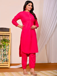 Womens Rani Pink Cotton Pathani Kurta and Pant Set