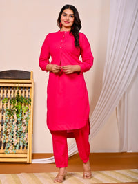 Womens Rani Pink Cotton Pathani Kurta and Pant Set