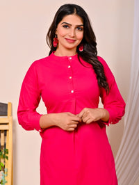 Womens Rani Pink Cotton Pathani Kurta and Pant Set