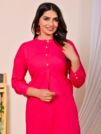 Womens Rani Pink Cotton Pathani Kurta and Pant Set