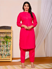 Womens Rani Pink Cotton Pathani Kurta and Pant Set