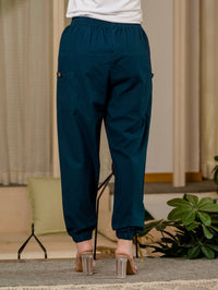 Combo Pack Of Womens Black And Teal Blue Four Pocket Cotton Cargo Pants