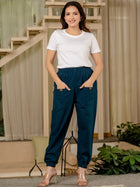 Women's Teal Blue Four Pocket Cotton Cargo Pants