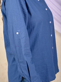 Womens Solid Teal Blue Airy Linen Cotton Shirt