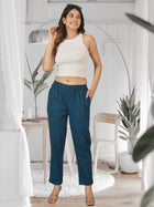 Teal Blue Fully Elastic Airy Linen Cotton Pants