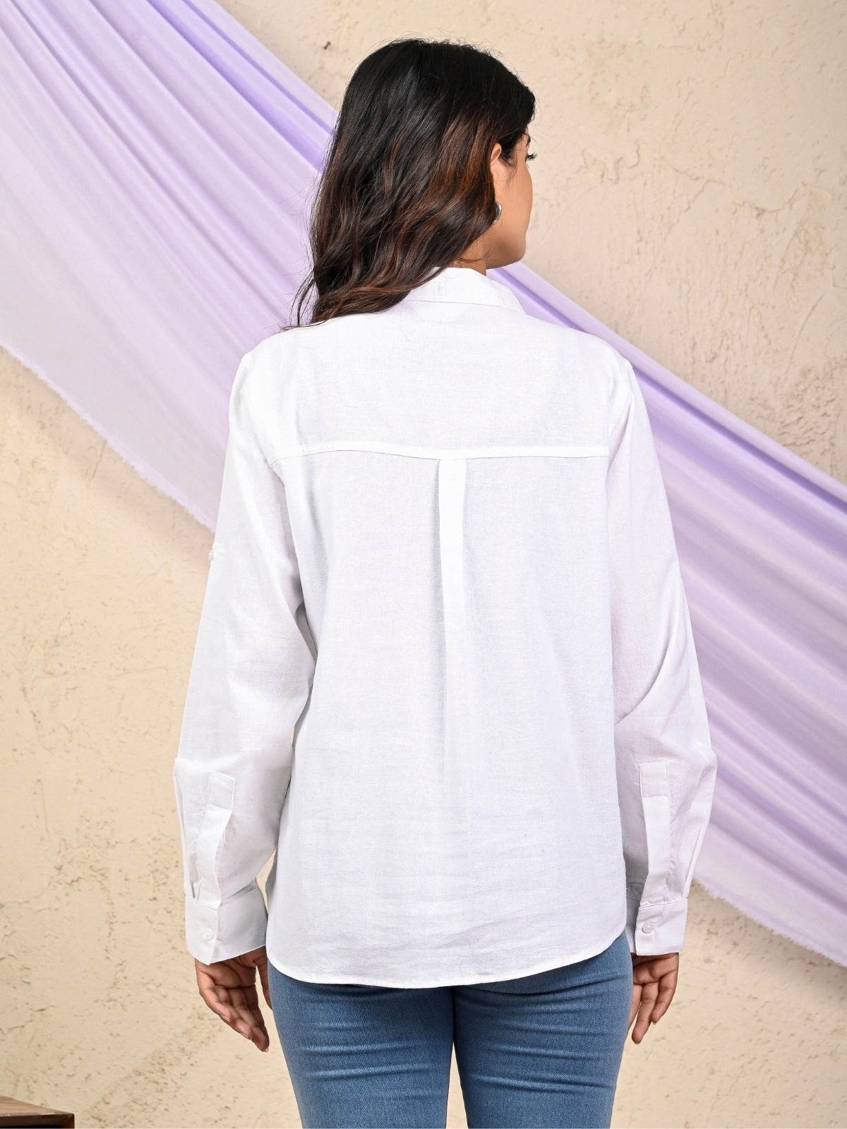 Womens Solid White Airy Linen Cotton Shirt