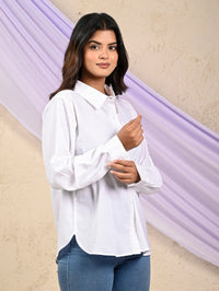 Womens Solid White Airy Linen Cotton Shirt