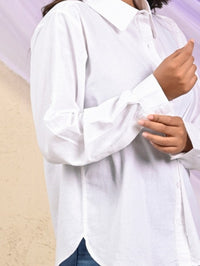 Womens Solid White Airy Linen Cotton Shirt