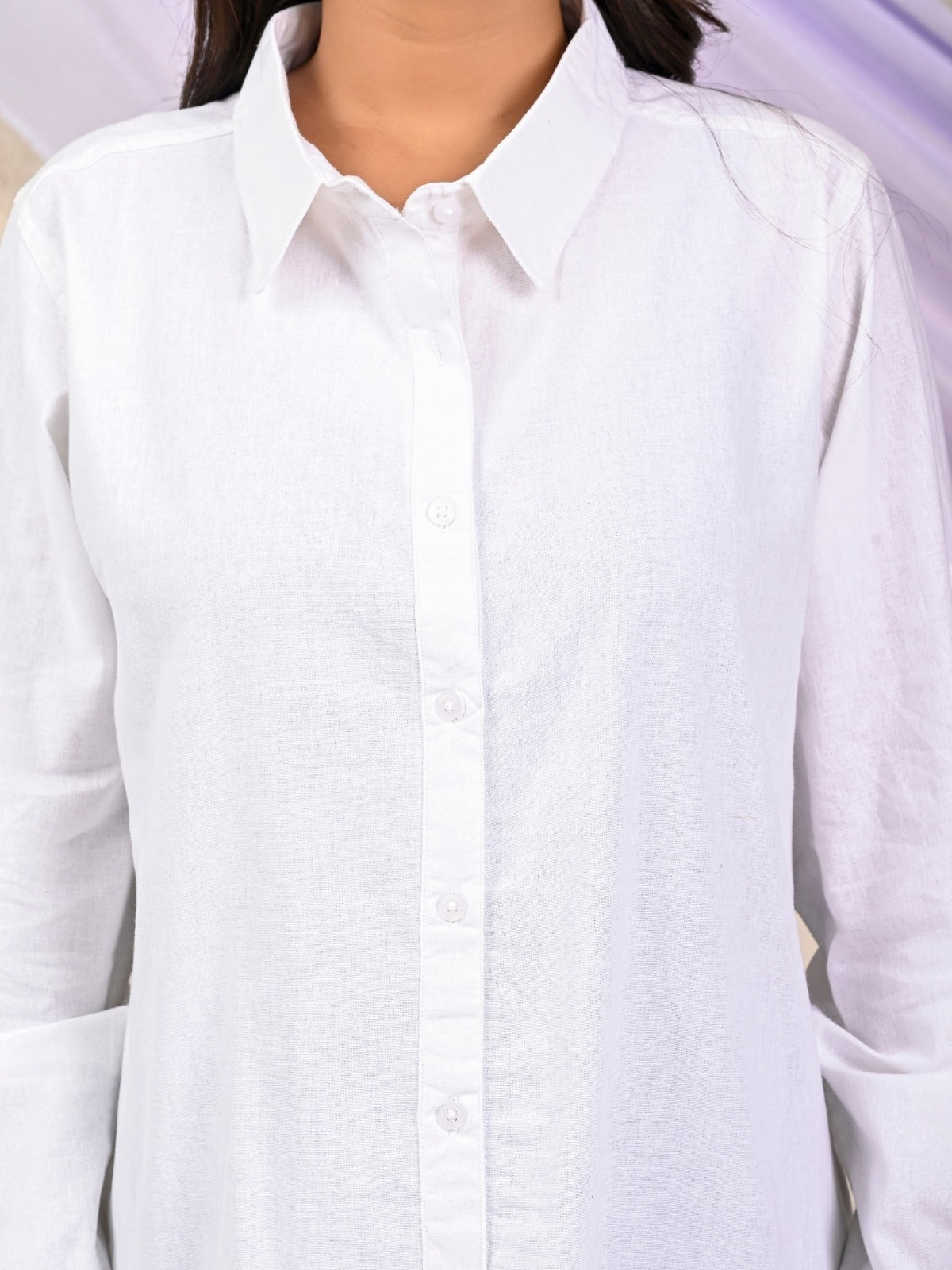 Womens Solid White Airy Linen Cotton Shirt