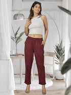 Wine Fully Elastic Airy Linen Cotton Pants