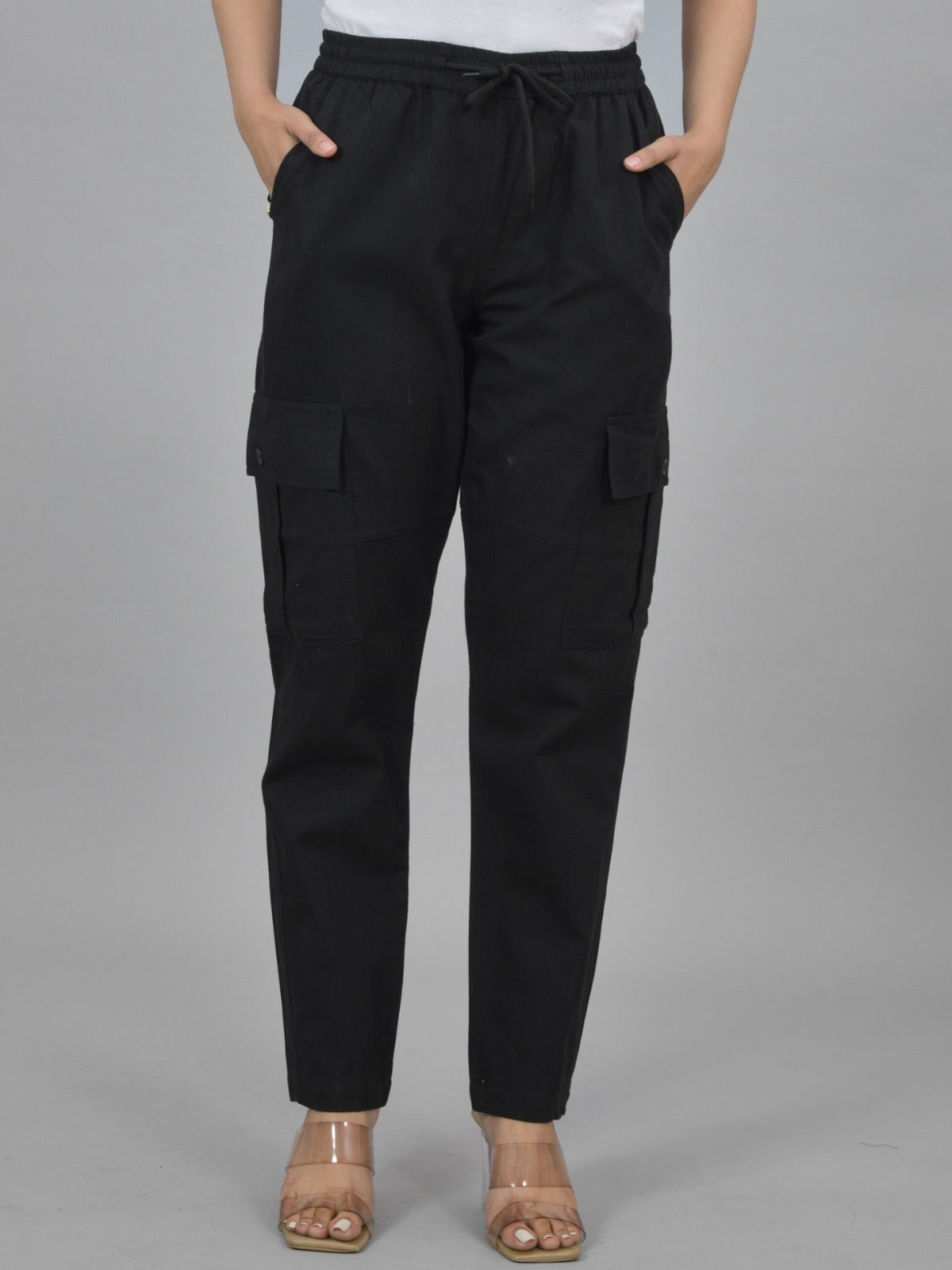 Womens Black 5 Pocket Twill Straight Cargo Pant