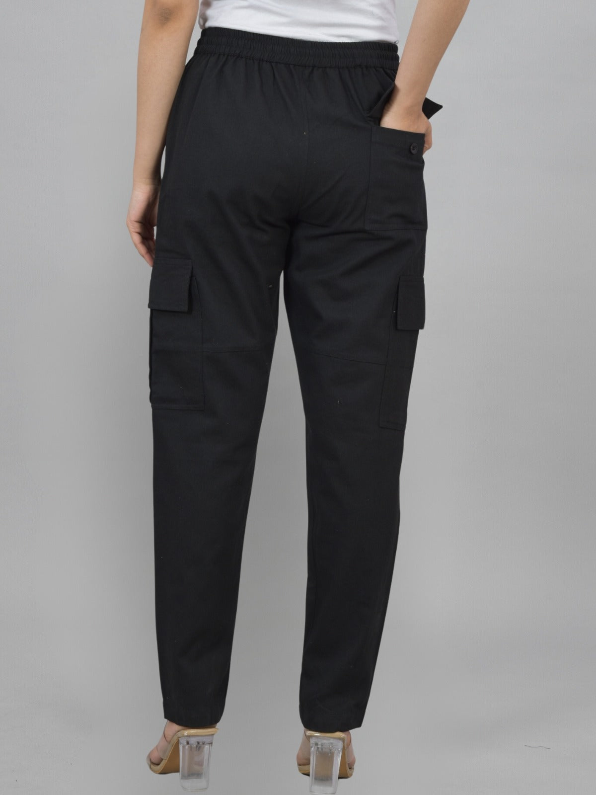 Womens Black 5 Pocket Twill Straight Cargo Pant