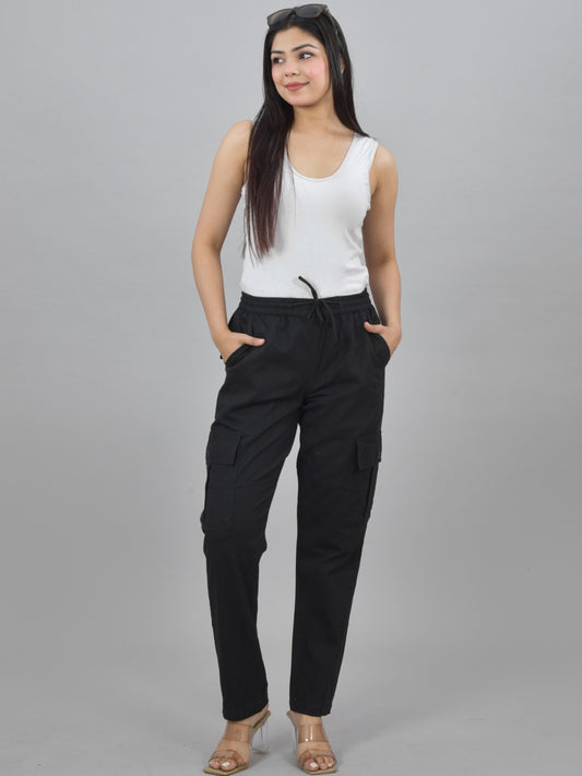 Womens Black 5 Pocket Twill Straight Cargo Pant