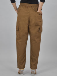 Womens Brown 5 Pocket Twill Straight Cargo Pant