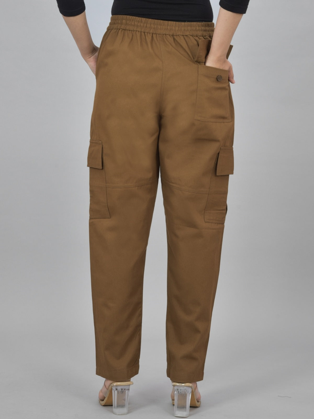 Pack  Of 2 Womens Brown And Melange Grey 5 Pocket Twill Straight Cargo Pants