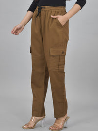 Womens Brown 5 Pocket Twill Straight Cargo Pant