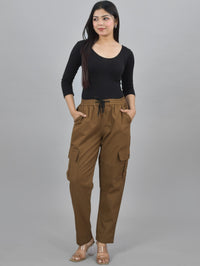 Womens Brown 5 Pocket Twill Straight Cargo Pant