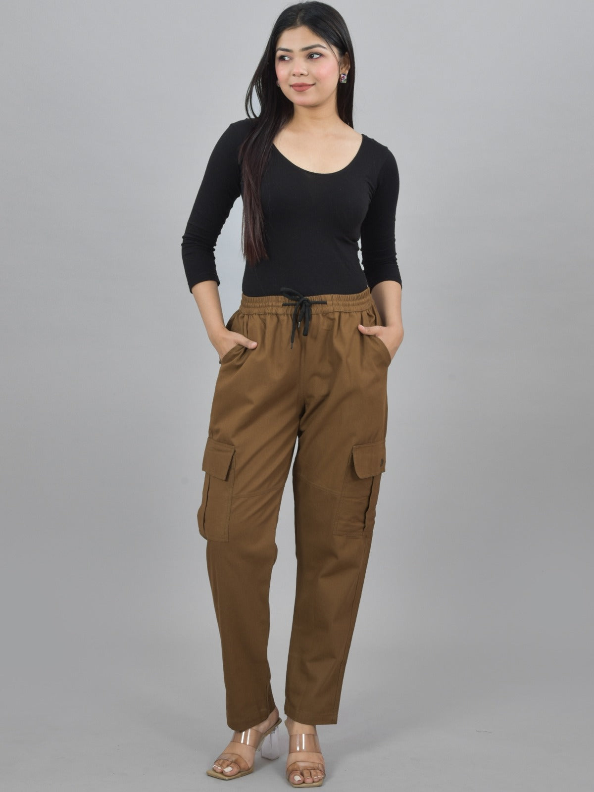 Pack  Of 2 Womens Black And Brown 5 Pocket Twill Straight Cargo Pants