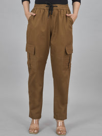 Womens Brown 5 Pocket Twill Straight Cargo Pant