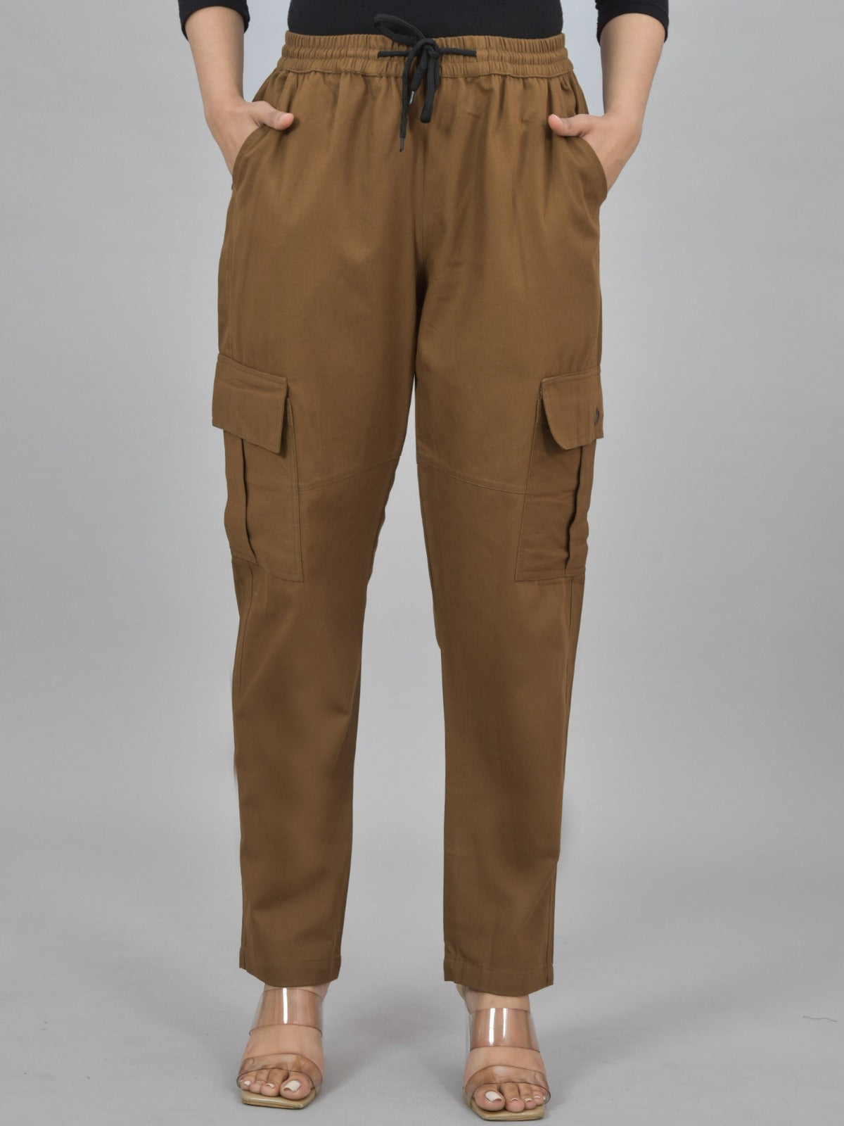 Pack  Of 2 Womens Brown And Navy Blue 5 Pocket Twill Straight Cargo Pants