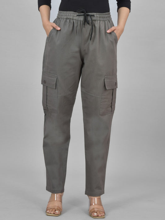 Womens Grey 5 Pocket Twill Straight Cargo Pant