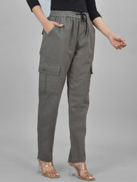 Womens Grey 5 Pocket Twill Straight Cargo Pant