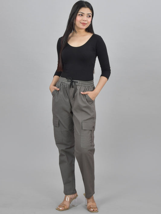 Womens Grey 5 Pocket Twill Straight Cargo Pant