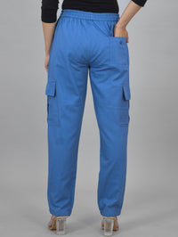 Womens Blue 5 Pocket Twill Straight Cargo Pant