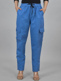 Quaclo Couple Blue 5 Pocket Twill Straight Cargo